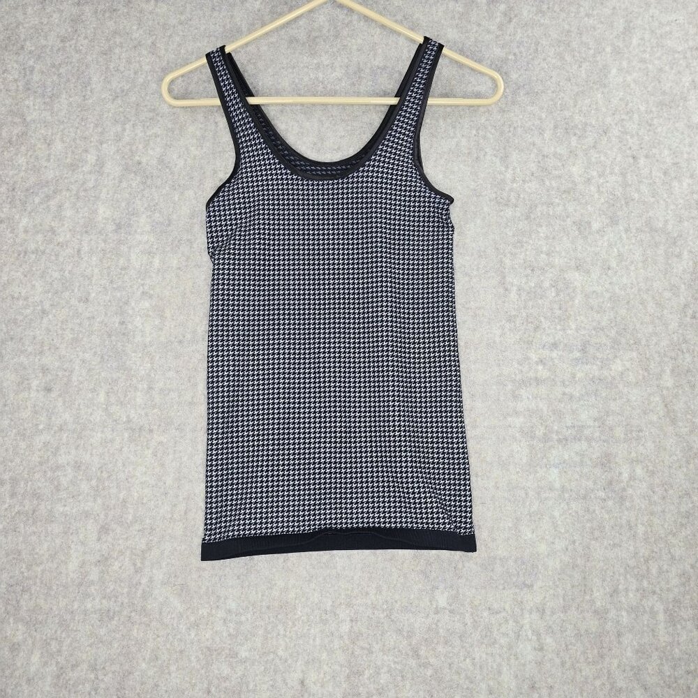 The Limited Women Tank Top Black & White Houndstooth Medium Nylon Blend Slim Fit
